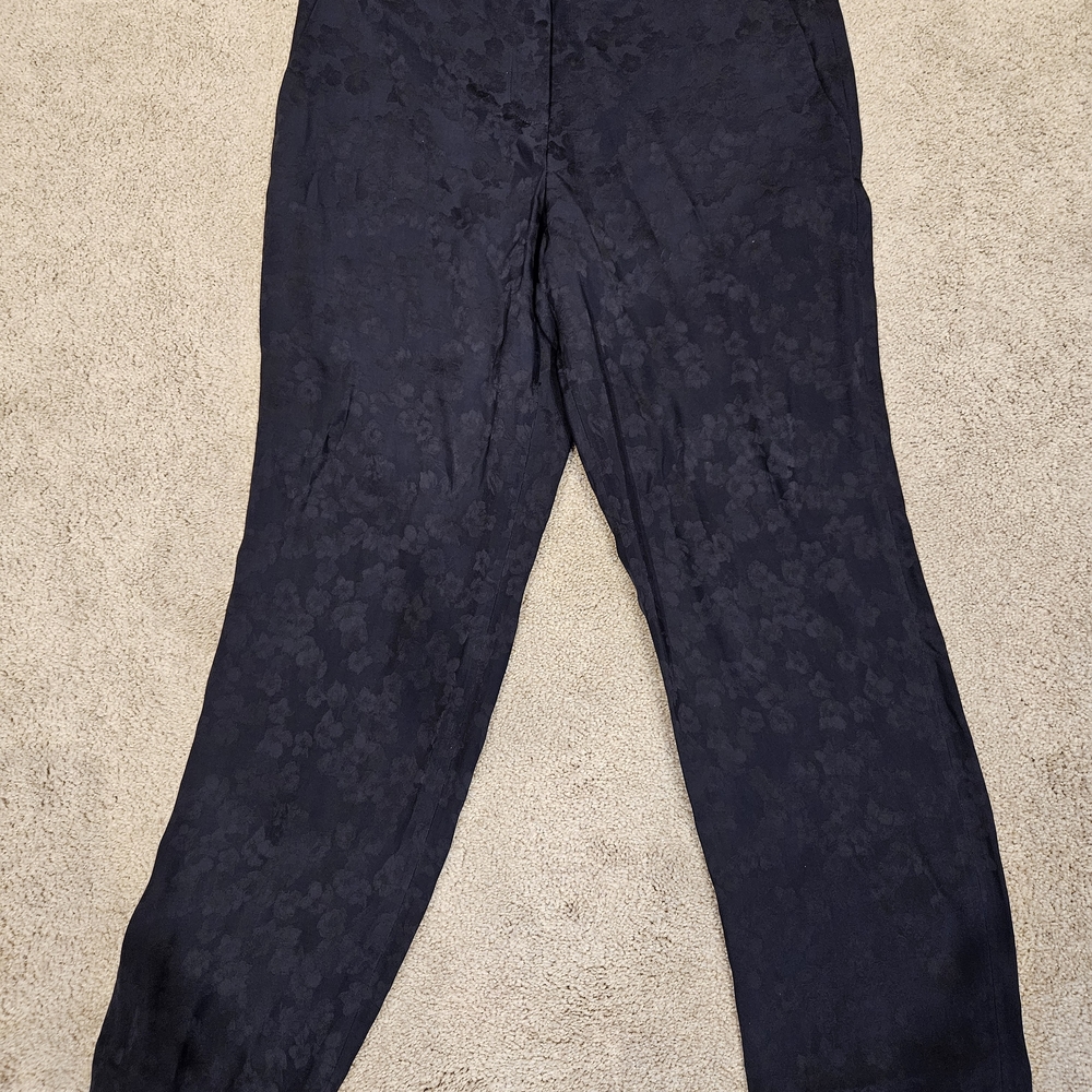 Theory Navy Floral Jacquard Pants